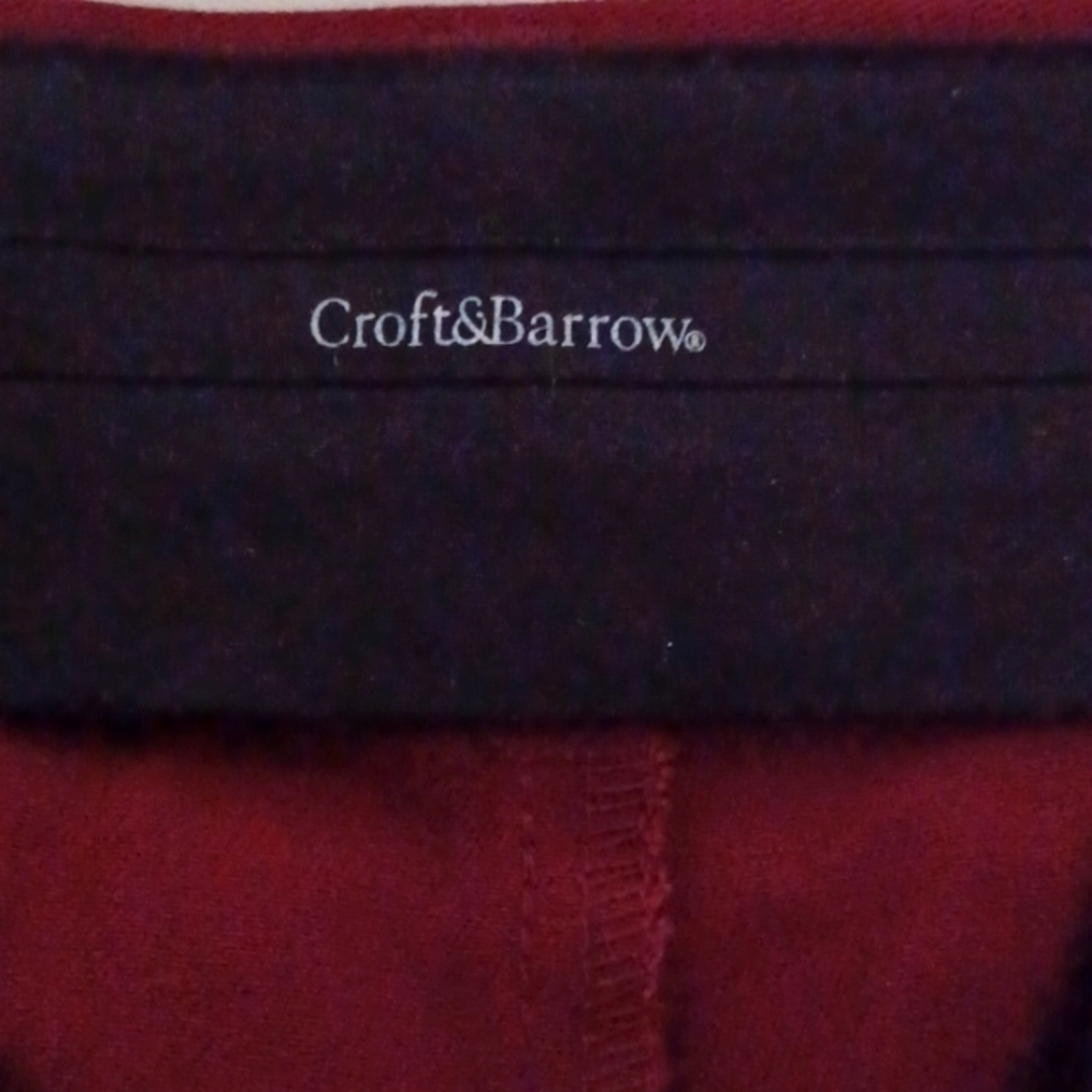 CROFT & BARROW Flat-Front, Maroon Chinos with Wide Legs - Picture 6 of 7